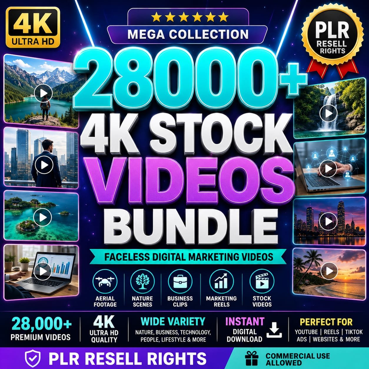 28000+ 4K Stock Videos Bundle PLR DigitNook